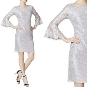 Calvin Klein Women's Silver Lace Dress with 3/4 Sleeves
